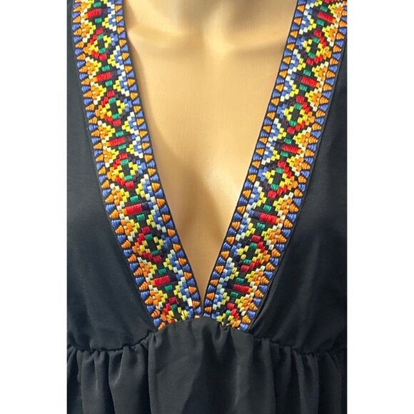(5 for $25) Festival Mini Dress with Tribal Embroidered Trim Size Medium NWOT - Picture 6 of 6